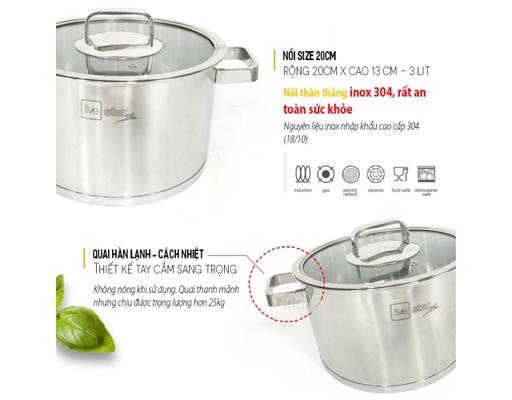 Nồi Inox 3 Lớp Đáy Liền FPN20009 20cm Fivestar ảnh 1