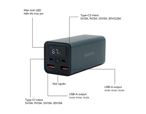 Pin Sạc Dự Phòng DLP5721VK 20.000mAh Philips ảnh 5