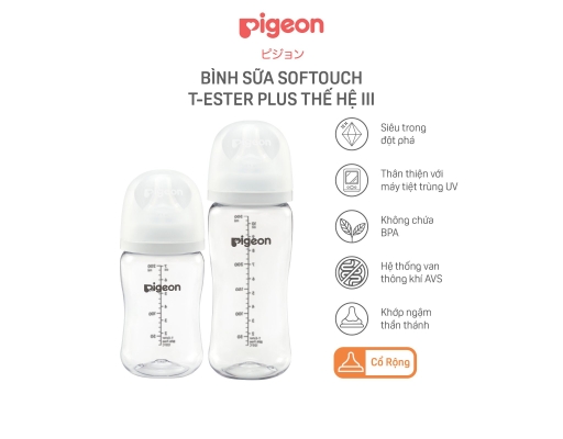 Bình Sữa Softouch T-Ester Plus WN3 Size M 300ml Cho Bé Từ 3 Tháng Tuổi Pigeon ảnh 2