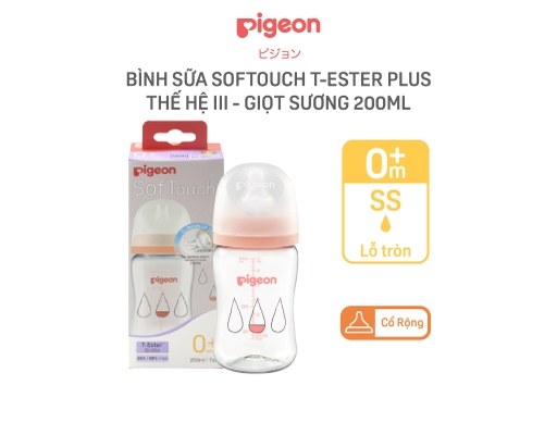 Bình Sữa Softouch T-Ester Plus WN3 Size SS 200ml Cho Bé Từ 0 Tháng Tuổi Hình Giọt Sương Pigeon ảnh 1