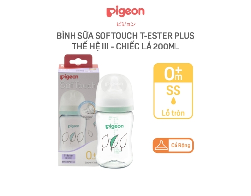 Bình Sữa Softouch T-Ester Plus WN3 Size SS 200ml Cho Bé Từ 0 Tháng Tuổi Hình Chiếc Lá Pigeon ảnh 1