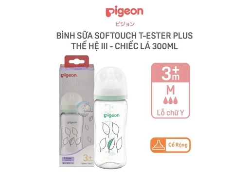 Bình Sữa Softouch T-Ester Plus WN3 Size M 300ml Cho Bé Từ 3 Tháng Tuổi Hình Chiếc Lá Pigeon ảnh 1