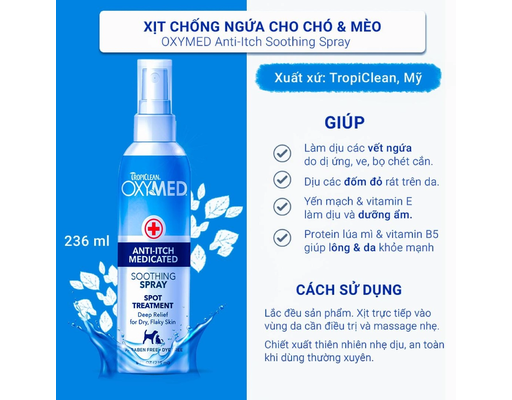 Xịt Chống Ngứa Cho Chó Mèo 236ml TropiClean ảnh 1