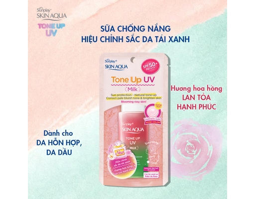 Sữa Chống Nắng Hiệu Chỉnh Sắc Da Skin Aqua Tone Up Milk Rose SPF50+ PA++++ 50g Sunplay ảnh 3