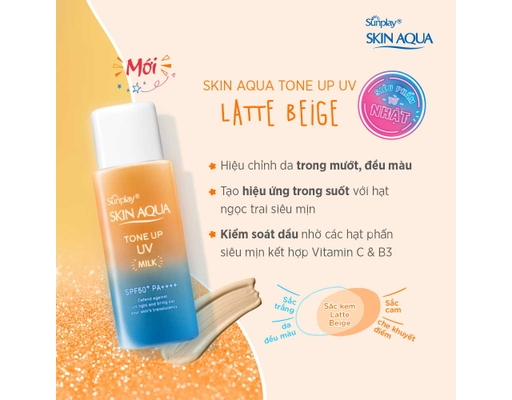 Sữa Chống Nắng Hiệu Chỉnh Sắc Da Skin Aqua Tone Up Milk Latte Beige SPF50+ PA++++ 50g Sunplay ảnh 4