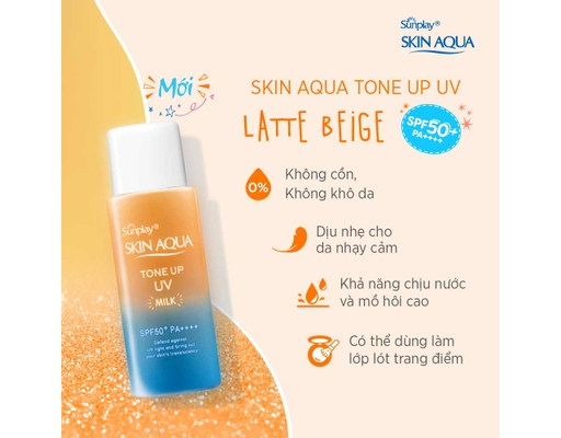 Sữa Chống Nắng Hiệu Chỉnh Sắc Da Skin Aqua Tone Up Milk Latte Beige SPF50+ PA++++ 50g Sunplay ảnh 5