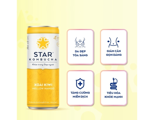Trà Lên Men Bổ Sung Lợi Khuẩn Vị Xoài Kiwi - Mellow Mango 250ml Star Kombucha ảnh 2
