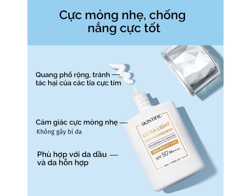 Serum Chống Nắng Mỏng Nhẹ Ultra Light SPF50+ PA++++ 25ml SKINTIFIC ảnh 2