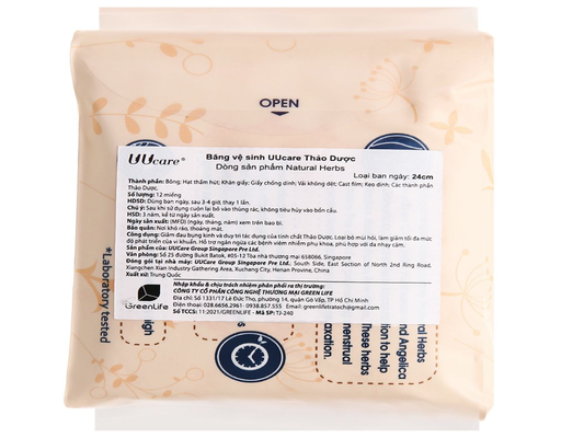 Băng Vệ Sinh Thảo Dược Siêu Mỏng Cánh 24cm 12 Miếng Uucare ảnh 2