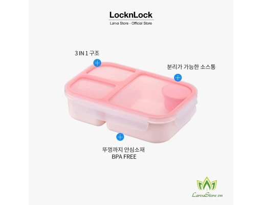 Hộp Cơm 3 Ngăn LocknLock To-Go HPL781PIK 980ml Màu Hồng