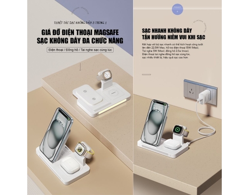Sạc Pro Wireless Magsafe 3-In-1 XY-C56 Màu Đen Pisen ảnh 5