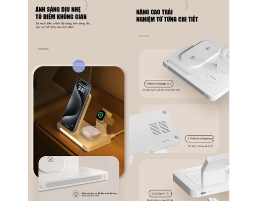 Sạc Pro Wireless Magsafe 3-In-1 XY-C56 Màu Đen Pisen ảnh 9