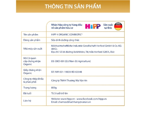 Sữa Bột Organic Combiotic Cho Bé Từ 36 Tháng 800g Hipp ảnh 6