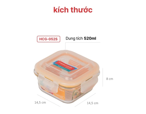 Bộ 2 Hộp Thủy Tinh Vuông HCG-02SB 520ml Happy Cook ảnh 2