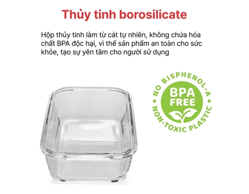 Bộ 2 Hộp Thủy Tinh Vuông HCG-02SB 520ml Happy Cook ảnh 3