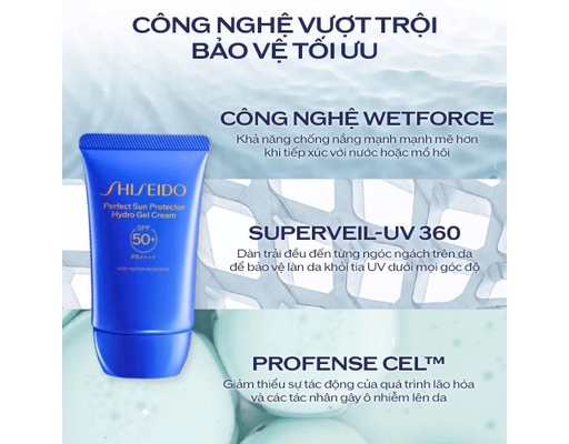 Gel Chống Nắng, Nhẹ Thoáng Tươi Mát, Giữ Ẩm 8h Perfect Sun Protector Hydro Gel Cream Mới 50ml SHISEIDO ảnh 1