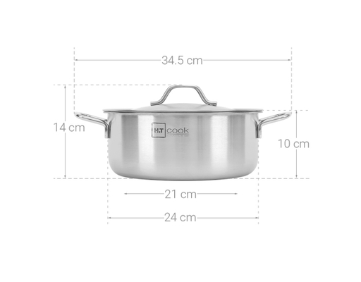Bộ 3 Nồi Inox 1 Đáy Nắp Inox HT Cook HT-06DN Fivestar ảnh 3