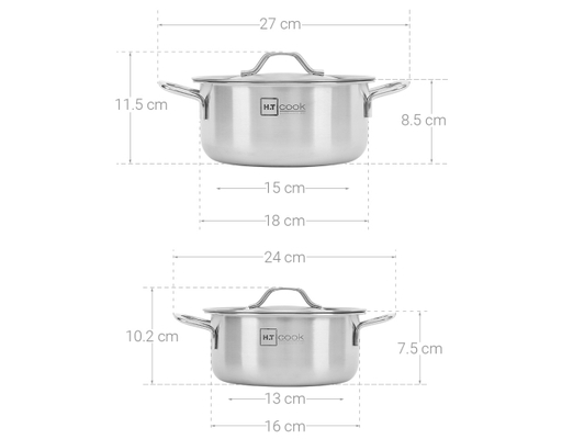 Bộ 3 Nồi Inox 1 Đáy Nắp Inox HT Cook HT-06DN Fivestar ảnh 4
