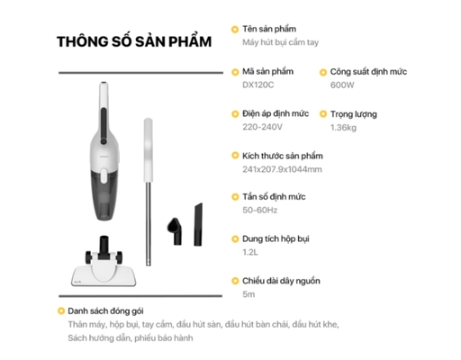 Máy Hút Bụi Cầm Tay Deerma DX120C Màu Xám Deerma ảnh 6