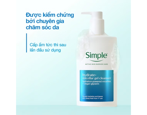 Gel Rửa Mặt Dưỡng Ẩm Cho Da Khô Hydrate+ 240ml Simple ảnh 3