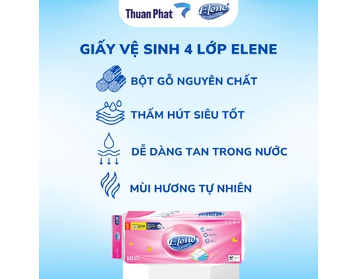 Giấy Vệ Sinh Hồng Có Lõi 3 Lớp 10 Cuộn Elène ảnh 3