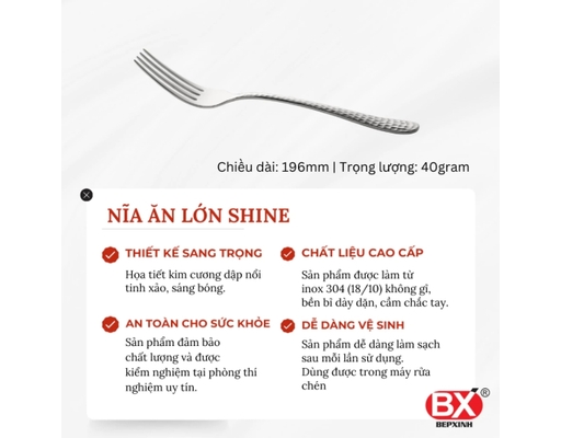 Vỉ 2 Nĩa Ăn Inox 304 Kim Cương Size Lớn Bếp Xinh ảnh 2