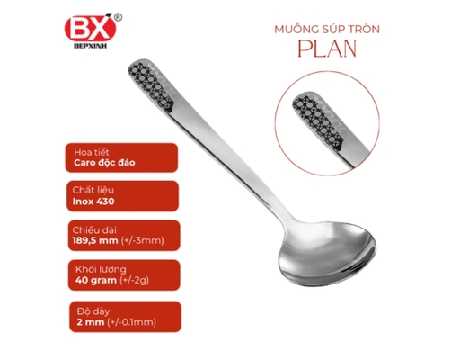 Vỉ 2 Muỗng Súp Tròn Inox  Xoáy Hoa Bếp Xinh ảnh 1