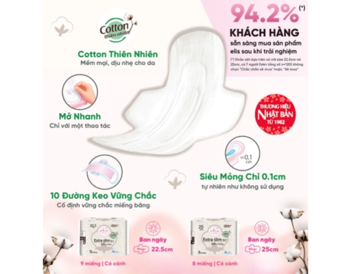 Băng Vệ Sinh Siêu Mỏng Extra Slim Cánh 0.1 22.5cm 9 Miếng Elis ảnh 4