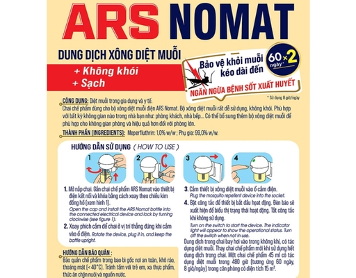 Lô 2 Chai Xông Đuổi Muỗi Refill Nomat P60 45ml Ars ảnh 1