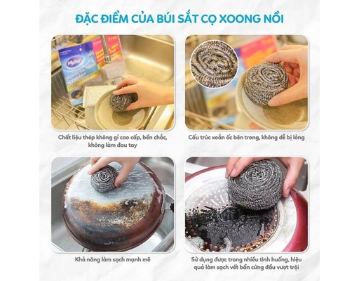 Bộ 4 Miếng Chà Nồi Tròn Bạc Titan MyJae ảnh 4
