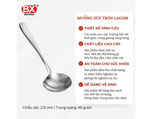 Vỉ 2 Muỗng Súp Tròn Inox Lagom Bếp Xinh ảnh 1