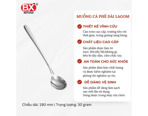 Vỉ 2 Muỗng Cà Phê Dài Inox Lagom Bếp Xinh ảnh 1
