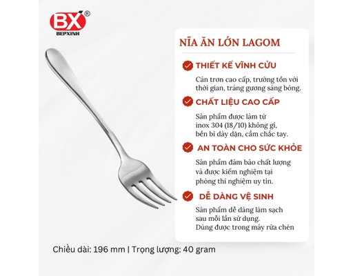 Vỉ 2 Nĩa Ăn Inox Lagom Size Lớn Bếp Xinh ảnh 1