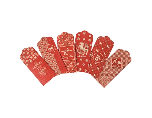 Xấp 5 Bao Lì Xì "Bính Ngọ" Giấy Kraft Nâu Mix Nhiều Mẫu Vĩnh Tiến ảnh 0