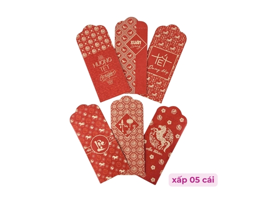 Xấp 5 Bao Lì Xì "Bính Ngọ" Giấy Kraft Nâu Mix Nhiều Mẫu Vĩnh Tiến ảnh 1