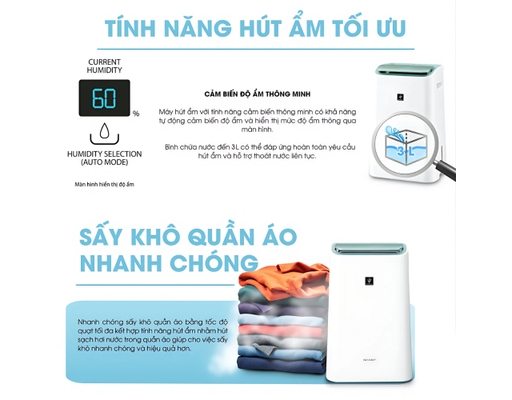 [Đặt Trước] Máy Lọc Khí Và Hút Ẩm DW-E16FA-W Sharp ảnh 13