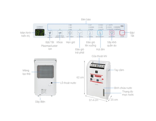 [Đặt Trước] Máy Tạo Ion Và Hút Ẩm DW-D20A-W Sharp ảnh 9