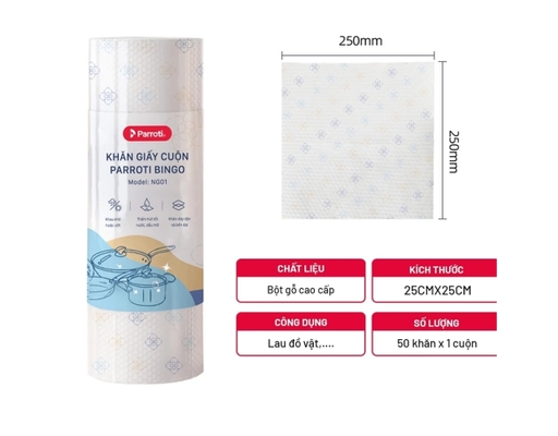 Cuộn Khăn Lau Đa Năng Bingo 25x25cm 50 Tờ Parroti ảnh 3