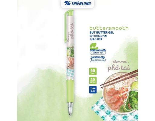 Bút Gel B Buttersmooth Gel GELB-033 0.5mm Mực Xanh Họa Tiết Phở Tái Thiên Long ảnh 1