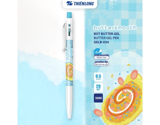 Bút Gel B Buttersmooth Gel GELB-034 0.5mm Mực Xanh Họa Tiết Bánh Tráng Nướng Thiên Long ảnh 1