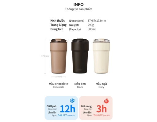 Bình Giữ Nhiệt Metro Cafe LHC4357 500ml Màu Đen LocknLock ảnh 13