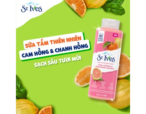 Sữa Tắm Tẩy Tế Bào Chết Hương Cam Và Chanh Hồng Pink Lemon & Mandarin Orange Exfoliating Body Wash 473ml St.Ives ảnh 2