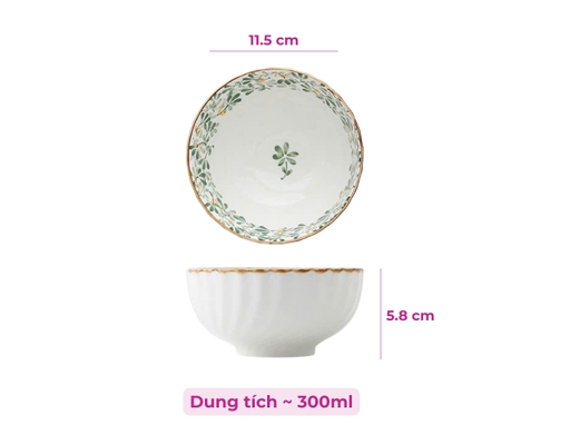 Chén Sứ Hoa 4.5 Inch 0988 Màu Xanh Lá Cây Tuyết Mai ảnh 2