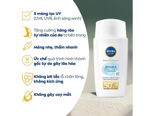 Sữa Chống Nắng Mỏng Nhẹ Invisible SPF50+ PA++++ 40ml NIVEA ảnh 2