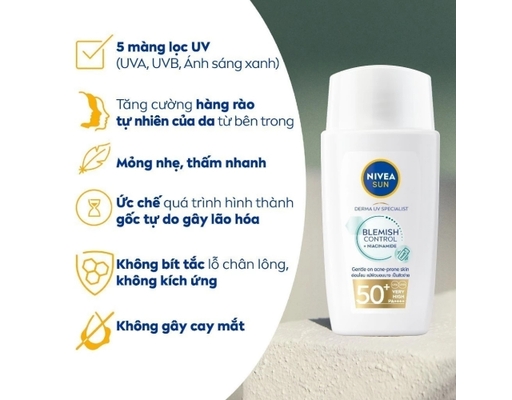 Sữa Chống Nắng Ngừa Mụn Kiềm Dầu Blemish SPF50+ PA++++ 40ml NIVEA ảnh 2