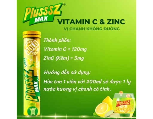 Viên Sủi Vitamin C & Kẽm Zinc Hỗ Trợ Miễn Dịch Hương Chanh Mát Lạnh Không Đường - 20 Viên Sủi Plusssz ảnh 3