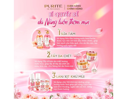 Hộp Quà AEON x Purité - Sữa Tắm Hoa Hồng 500ml & Tẩy Da Chết Hoa Hồng 250g Purite ảnh 4
