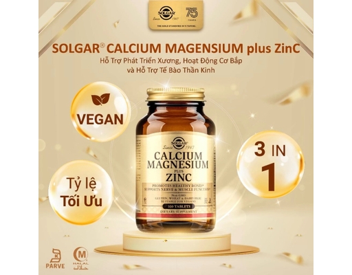 Thực Phẩm Bảo Vệ Sức Khỏe Viên Uống Bổ Sung Canxi, Magie, Kẽm Calcium Magensium Plus Zinc 100 Viên Solgar ảnh 1