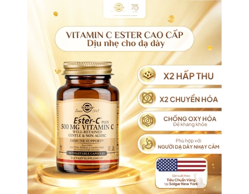 Thực Phẩm Bảo Vệ Sức Khỏe Viên Uống Bổ Sung Vitamin C Dịu Nhẹ Cho Dạ Dày Ester C 500mg 50 Viên Solgar ảnh 3