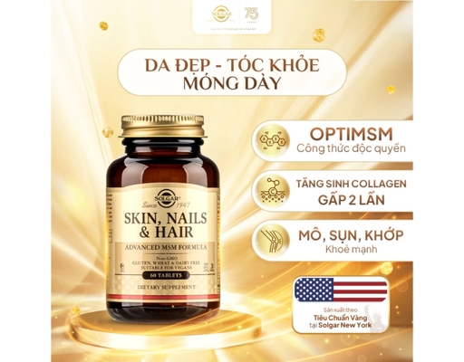 Thực Phẩm Bảo Vệ Sức Khỏe Viên Uống Chăm Sóc Da, Móng Và Tóc Skin, Nails&Hair Advanced MSM 60 Viên Solgar ảnh 1